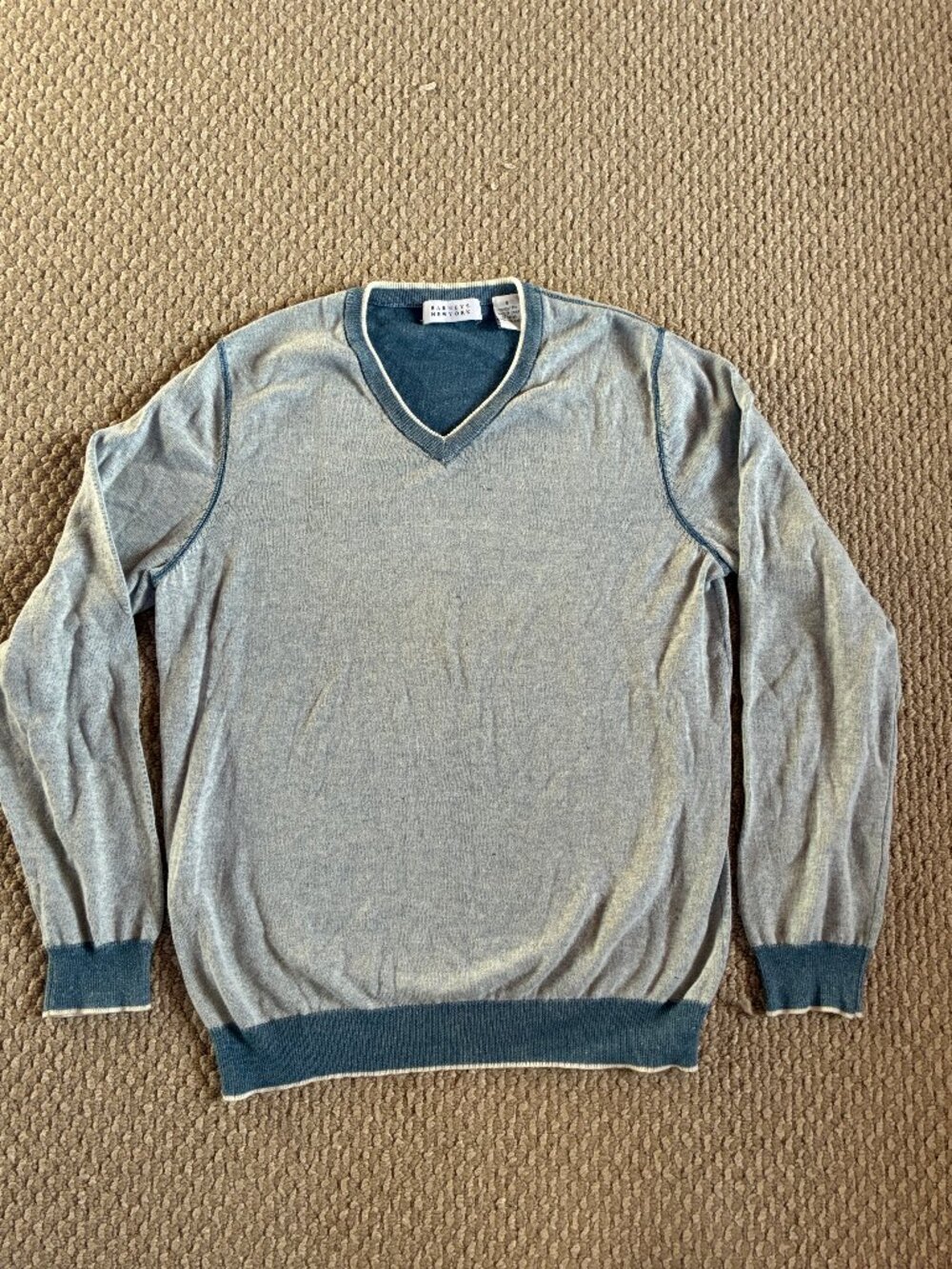 Barney's New York Small 100% Cotton Blue V Neck Sweater Capsule Casual READ